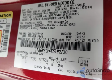 2019 Ford Mustang Gt Premium z USA, uszkodzony, nr VIN 1FA6P8CF4K5192720